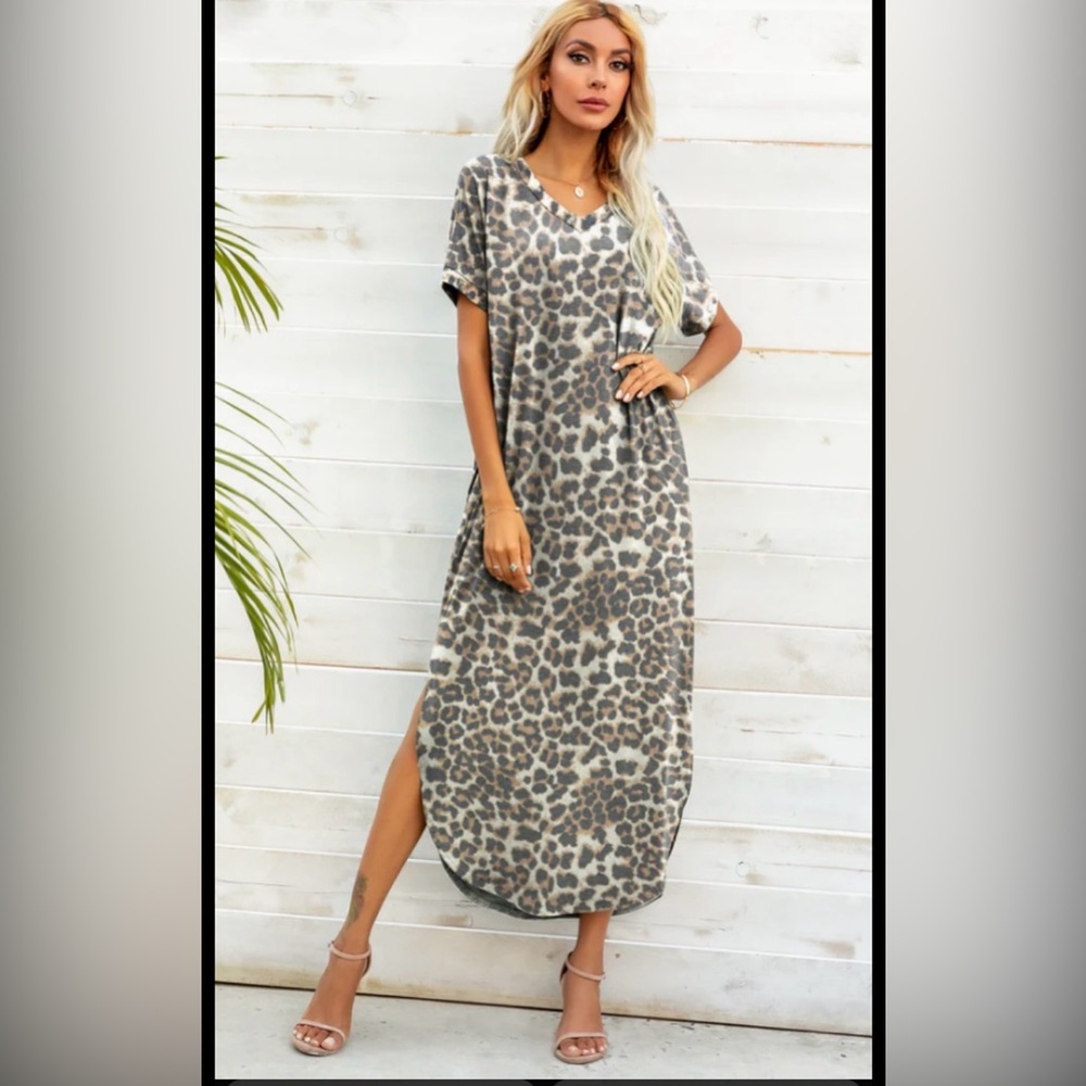 Leopard Print Maxi V-Neck Dress